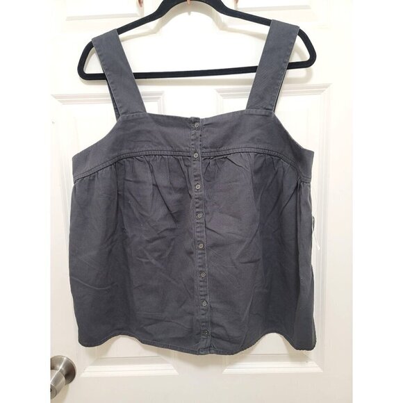 Old Navy Women's Charcoal Gray Sleeveless Button-Front Top With Smocked Back Pan - Picture 1 of 9